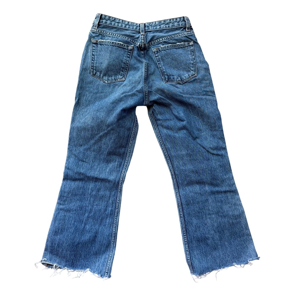 Reformation Mid Crop Flare Jeans Baltic Wash Blue Button Fly Raw Hem Size 28 - Picture 2 of 12